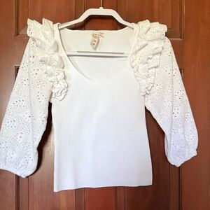 Anthropology Dolan White Eyelet Ruffle Blouse
